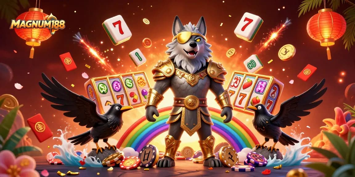 Experience MAGNUM188's thrilling slot adventure with Norse characters and dynamic slots elements in 3D art.