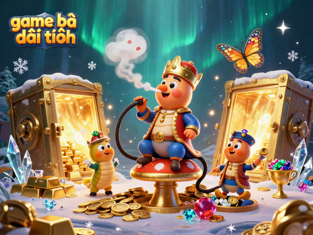 Experience the excitement of game bài đổi thưởng with a vibrant 3D illustration featuring a magical caterpillar and golden treasures.
