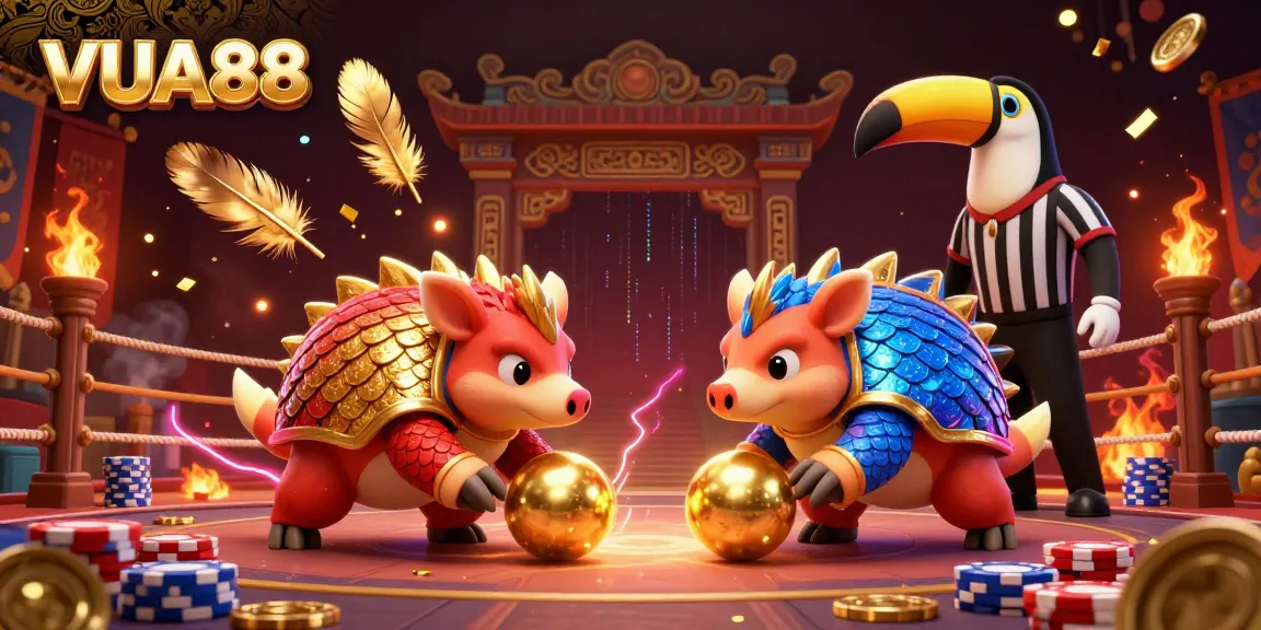 Witness VUA88's thrilling pangolin rivalry in a vibrant casino showdown, showcasing dynamic game elements.