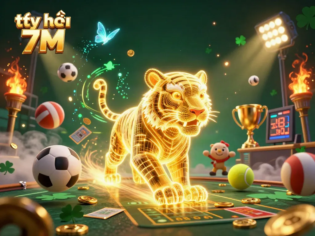Betting on tỷ lệ 7M in a vibrant digital casino powered by sports energy and trophy achievements.