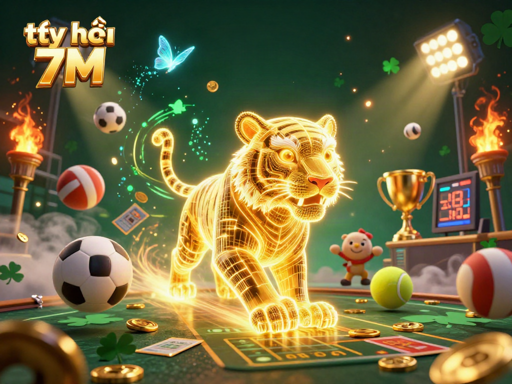Betting on tỷ lệ 7M in a vibrant digital casino powered by sports energy and trophy achievements.