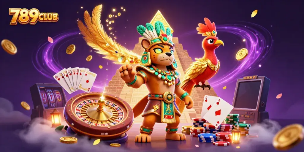Experience the thrill of 789CLUB with a dynamic casino scene featuring games and colorful décor.