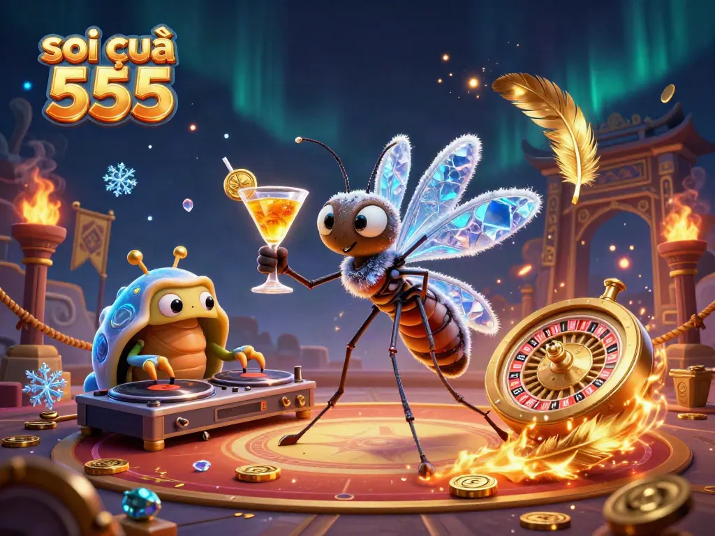 Experience winning with soi cầu 555 as a vibrant casino scene with dynamic characters and elements.