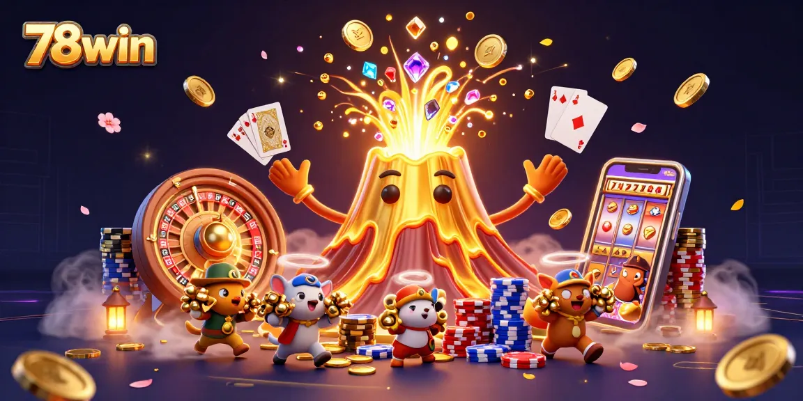 Experience thrilling wins at 78win with dynamic casino visuals featuring golden treasures and excitement.