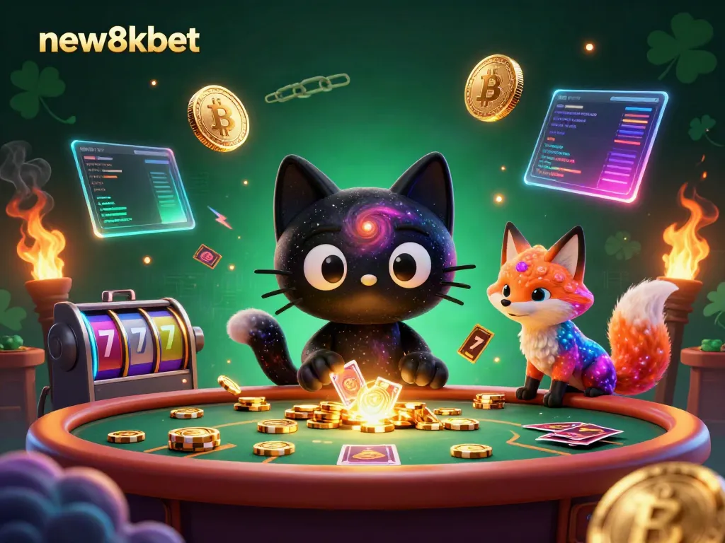 Join the cosmic game at new8kbet with a black hole cat drawing in chips and golden coins.