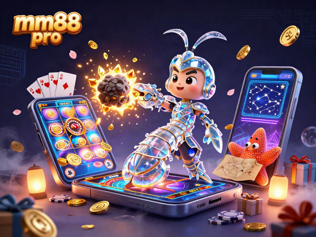 Experience excitement with mm88 pro as galactic shrimp showcases jackpot spins in vibrant casino scene.