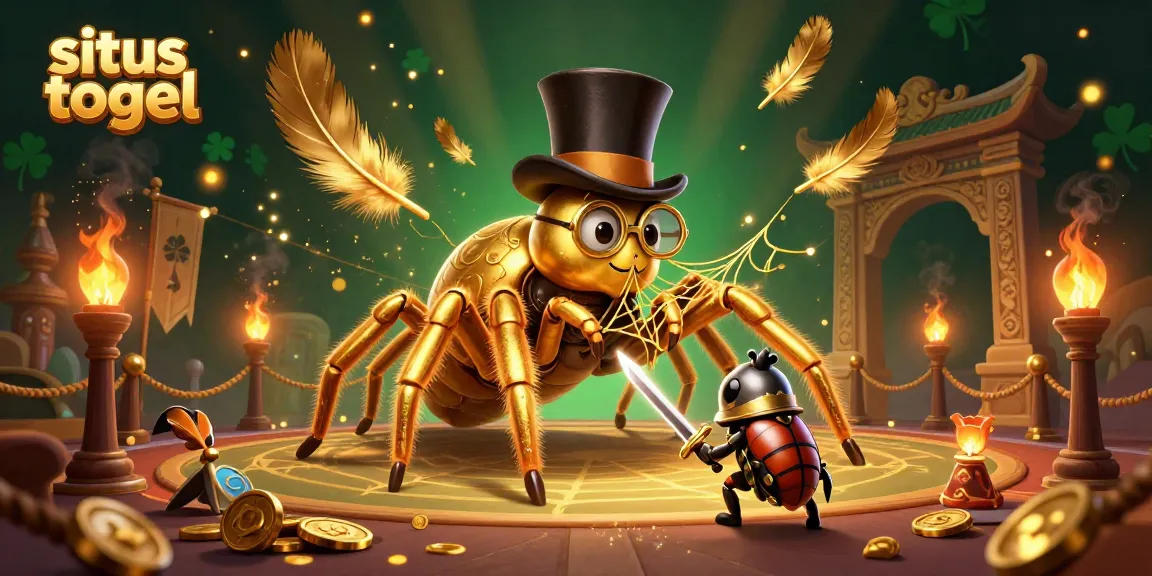 Experience thrilling gameplay at situs togel with a golden tarantula and beetle knight in a captivating casino scene.