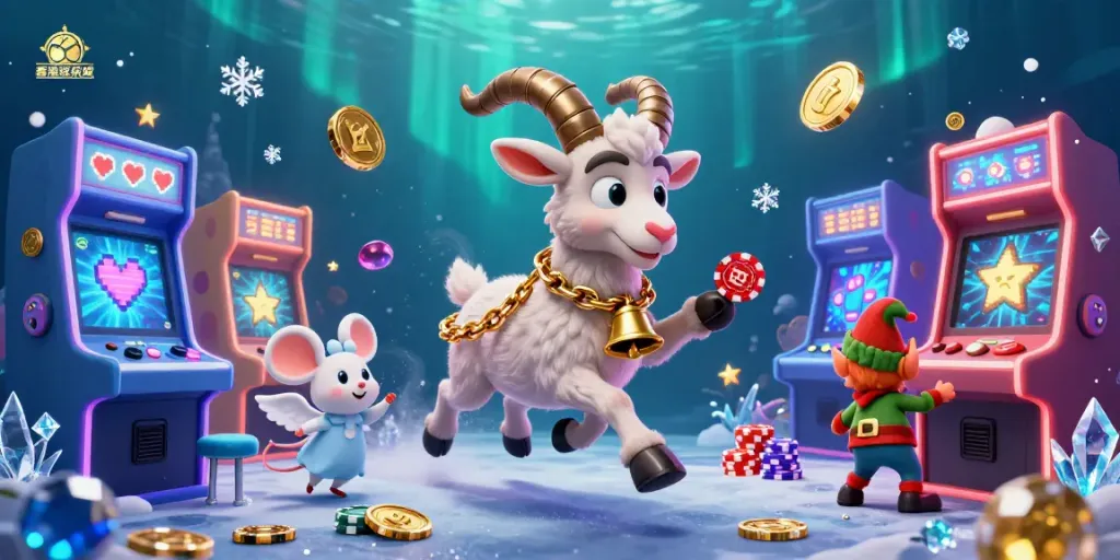 Engage players at 香港娛樂城 in a vibrant holiday-themed casino scene with dynamic game characters.