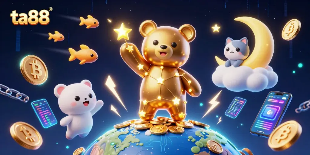 Experience excitement at ta88 with a dazzling 3D casino scene filled with vibrant game elements.
