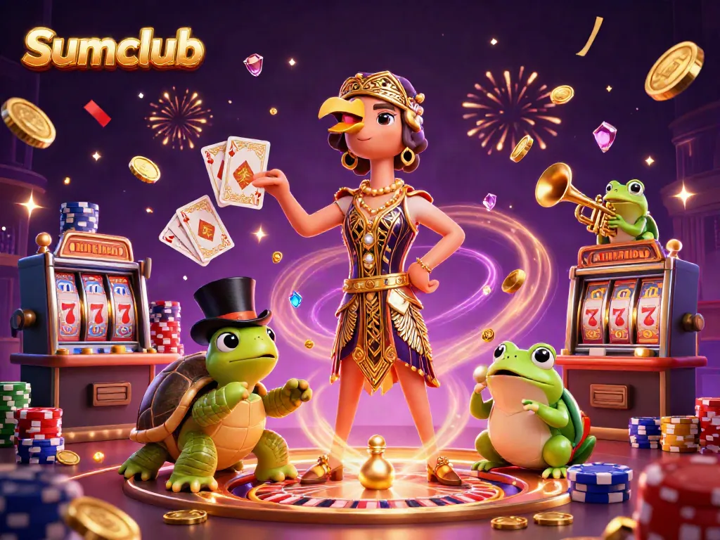 Experience the excitement of Sumclub with vibrant casino characters and dynamic elements.