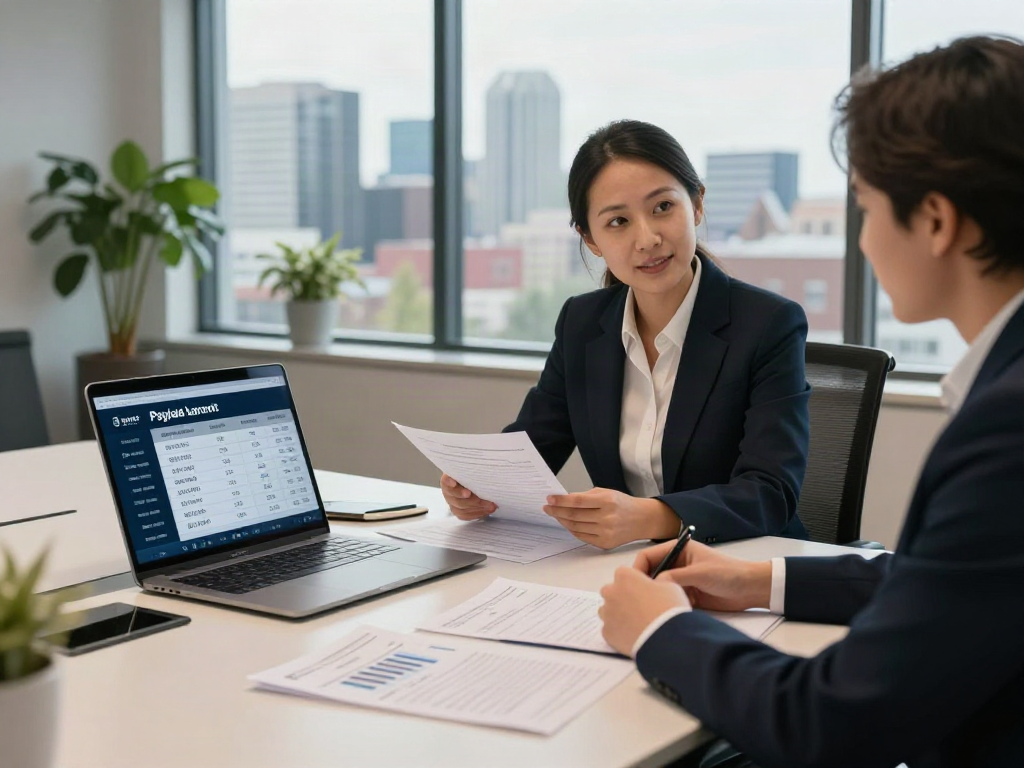 Calgary payday loan consultation at https://calgary.paydayloans-on.ca with advisor and client.