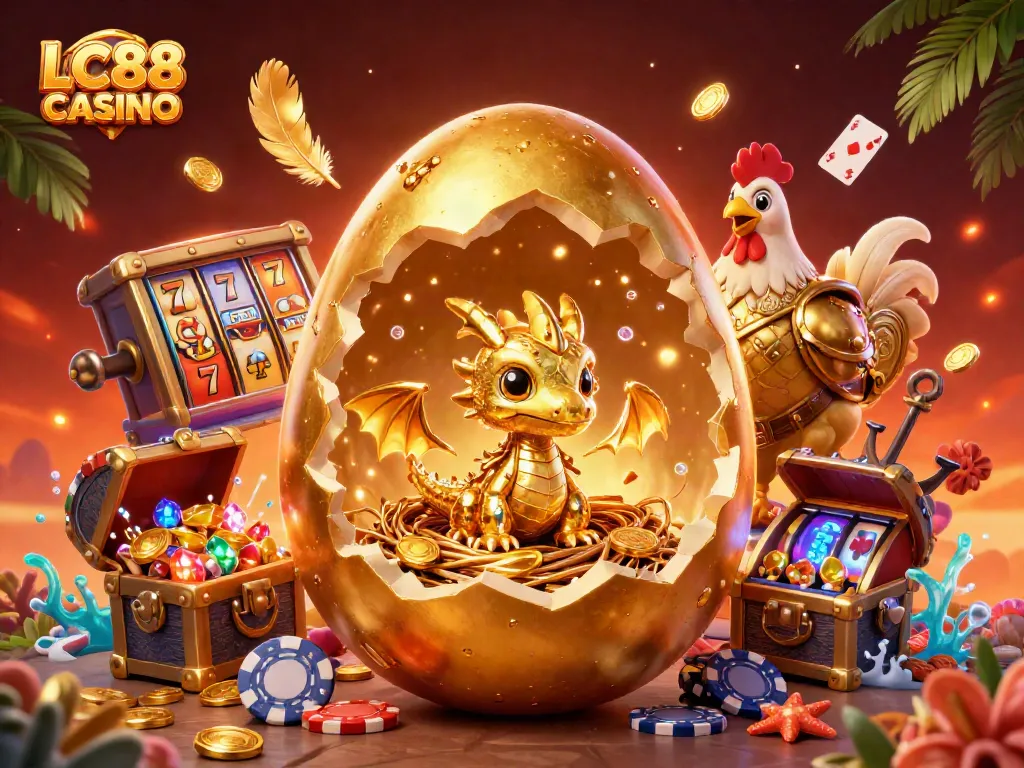 Experience thrilling gameplay at LC88 CASINO, featuring a golden dragon and vibrant gambling elements.