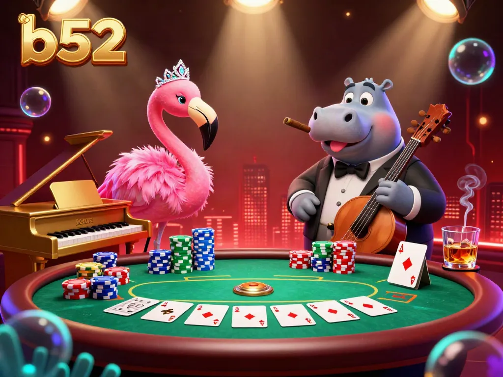 Engage in the vibrant casino atmosphere with b52's flamboyant lounge singer flamingo and hippo bassist.