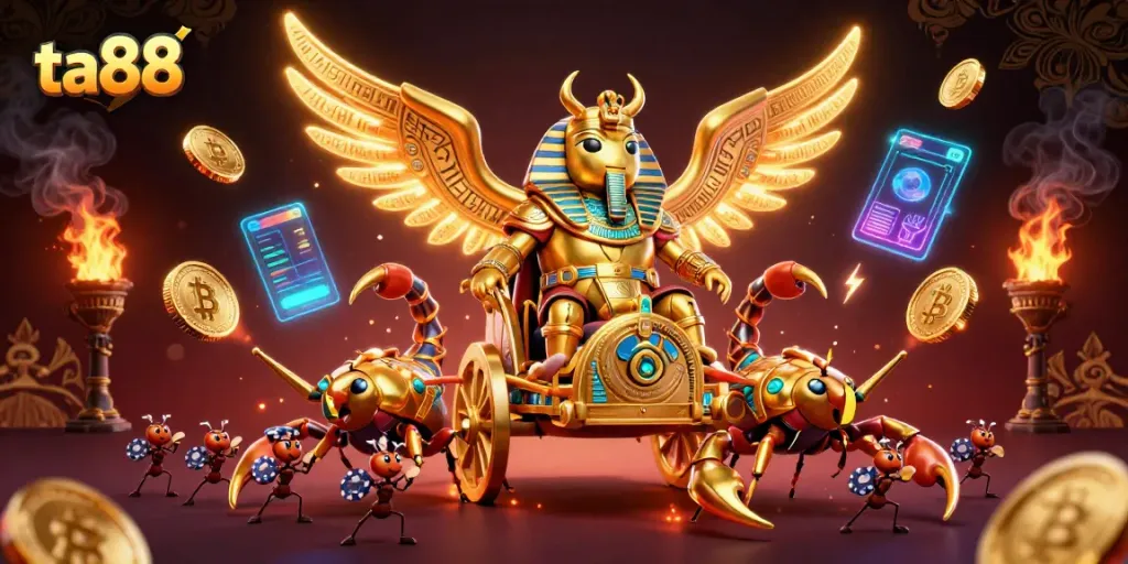 Experience thrilling betting with ta88 in a dynamic casino illustration featuring stunning characters and game elements.