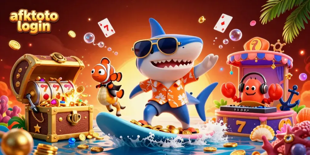 Engage with afktoto login through this dynamic illustration featuring lively casino elements.
