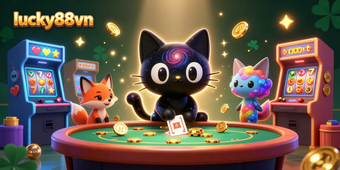 Engage with lucky88vn through a vibrant cosmic casino illustration featuring colorful gaming elements.