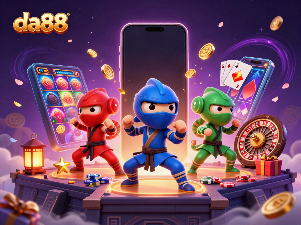 Engage with da88's thrilling slot experience showcased by vibrant chameleons and animated gaming elements.