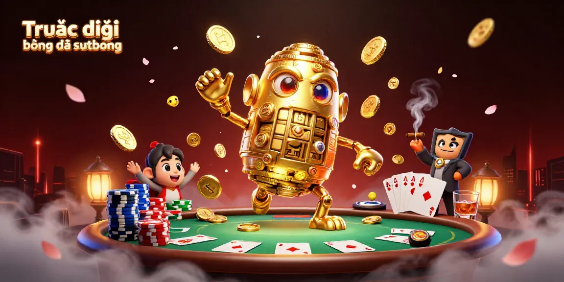 Experience Trực tiếp bóng đá sutbong with golden golem and poker elements in dynamic casino scene.