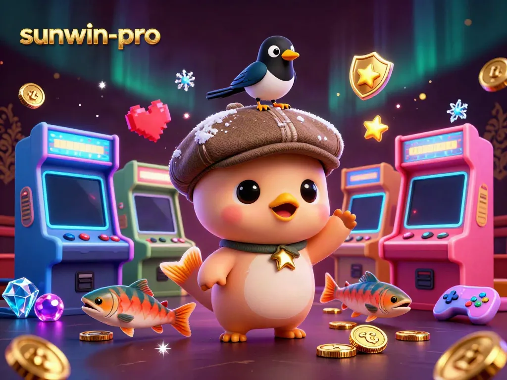 Play and win with sunwin-pro in this captivating 3D portrayal featuring animated characters and vibrant casino elements.