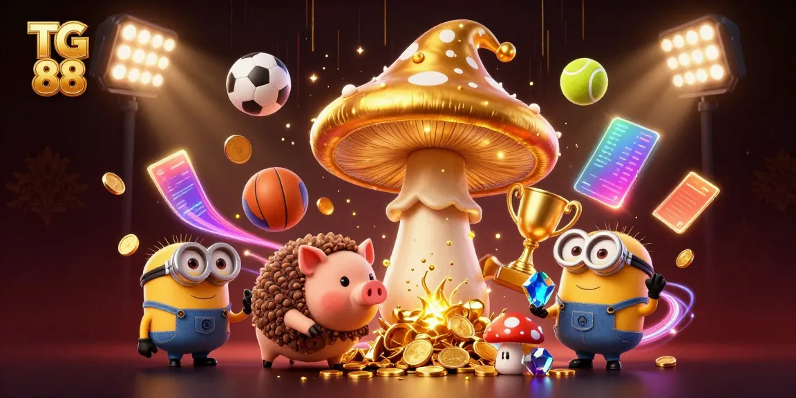 Experience the excitement at TG 88 with a golden wizard and sports betting elements coming to life in a vibrant scene.