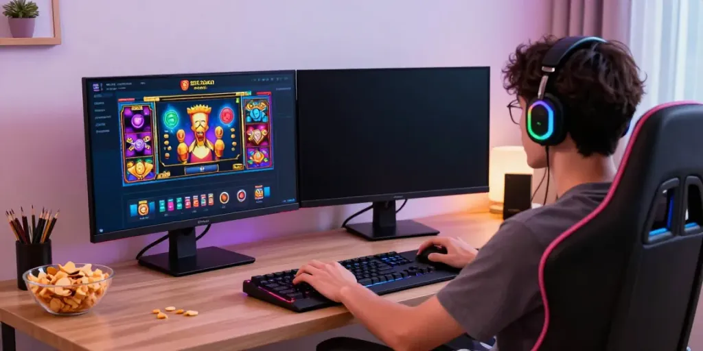 Engaging player enjoying thrilling games on situs slot gacor platform in a vibrant gaming setup.