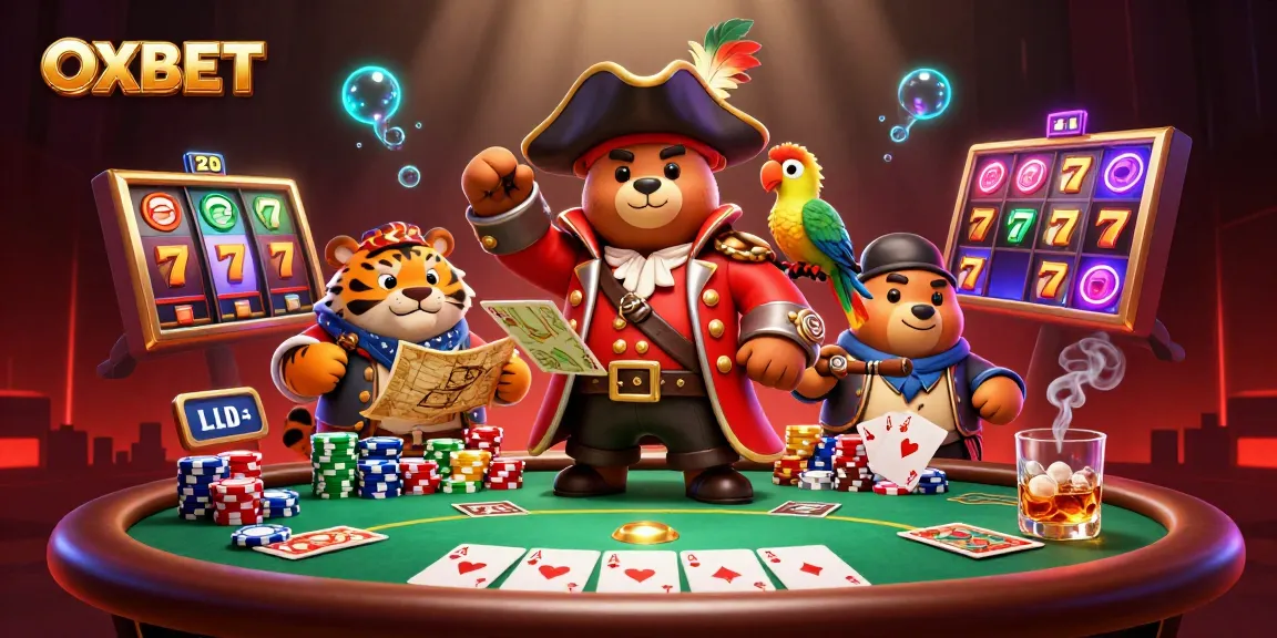 Engage in thrilling games at OXBET with vibrant casino elements and characters.