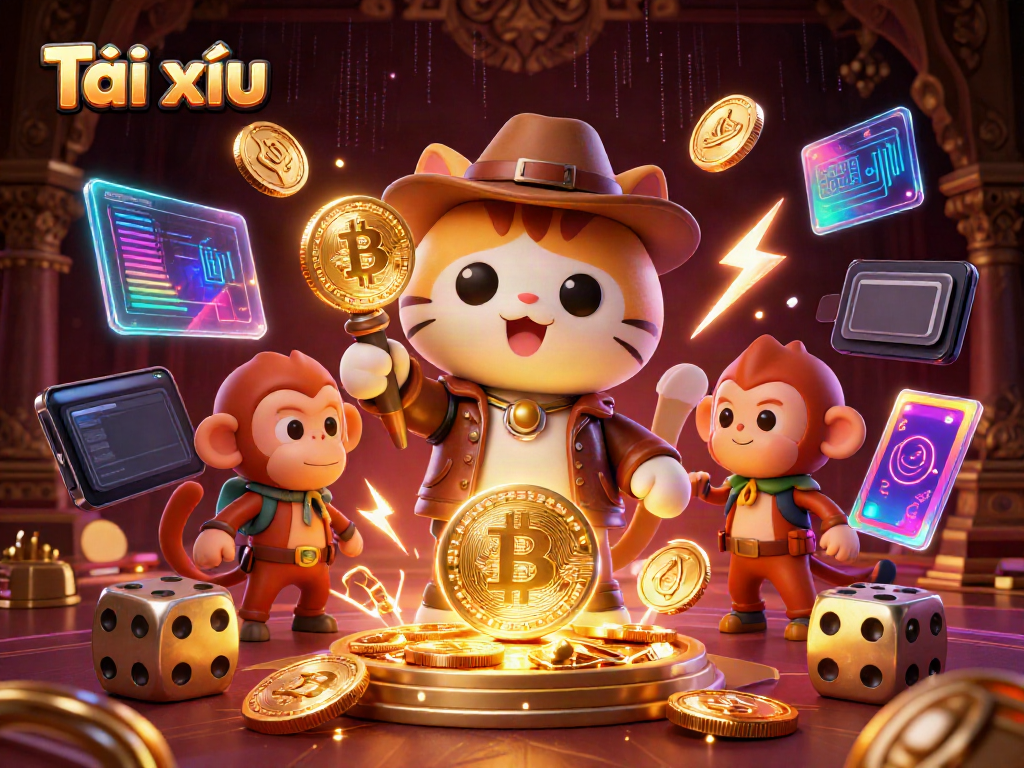 Engage in Tài xỉu adventures amidst a vibrant casino discovery scene with dynamic elements.