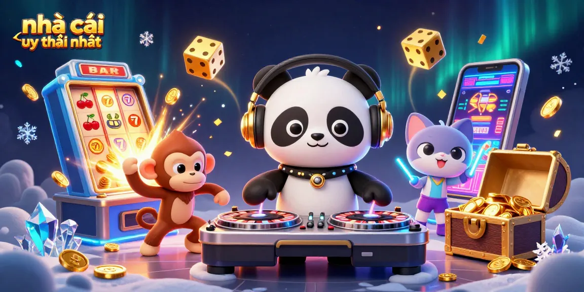 Spin to win at nhà cái uy tín nhất with vibrant 3D characters in a thrilling casino scene.