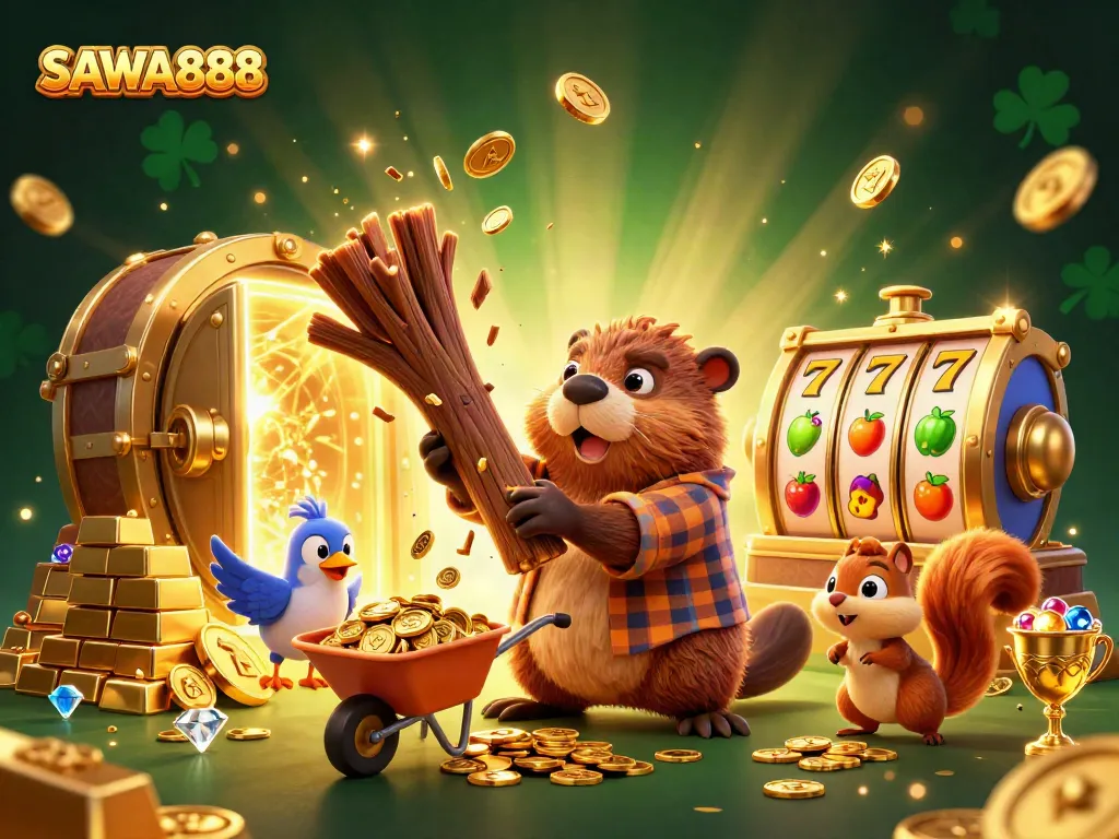 Spin the reels with SAWA888, where treasure rains from the beaver's magic tree!