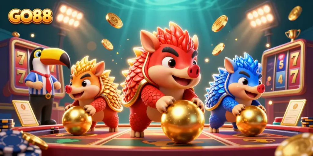 Join GO88 in an exciting casino battle with rival pangolins rolling into jackpots!