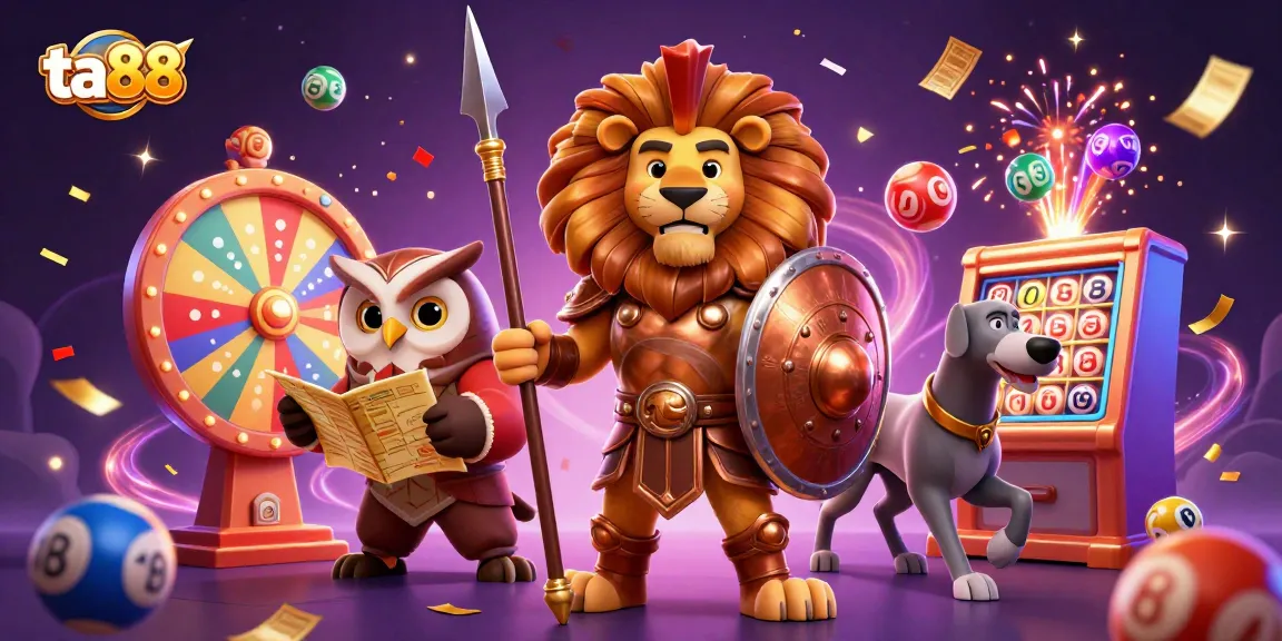 Experience exhilarating gaming at ta88 with vibrant lottery balls, exciting characters, and dynamic casino elements.