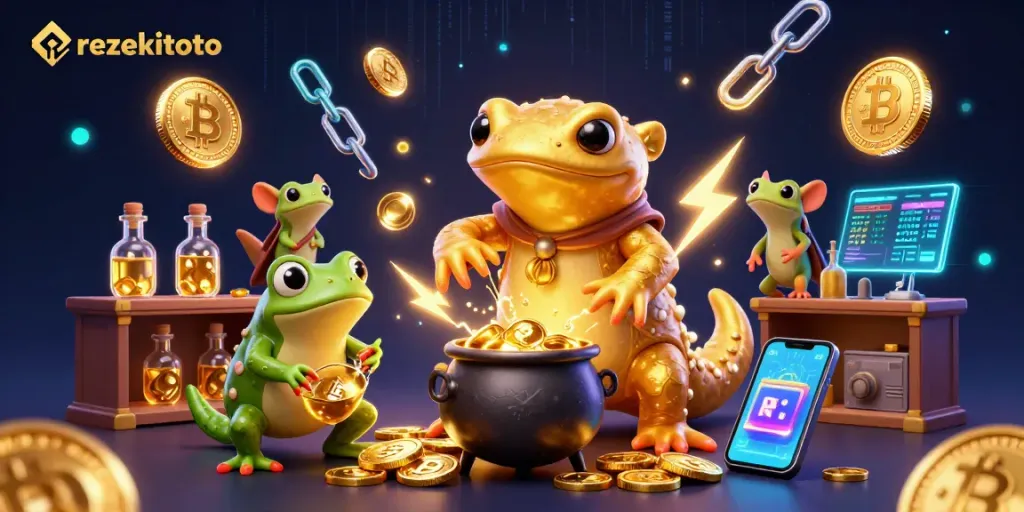 Engage with rezekitoto's enchanting casino world with exciting alchemist characters and gold coins.