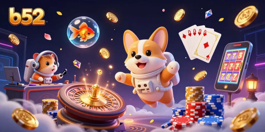 Spin the b52 slots with a playful astronaut corgi in a space casino